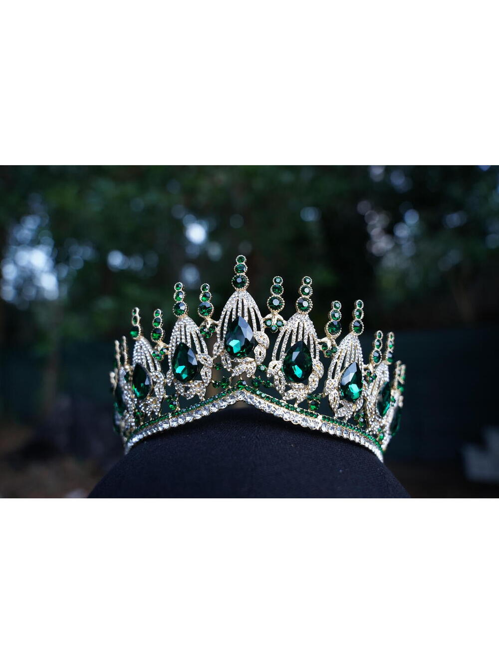 Gold Emerald Green Crystal Tiara Bridal Crown Birthday Wedding Gift Diadem